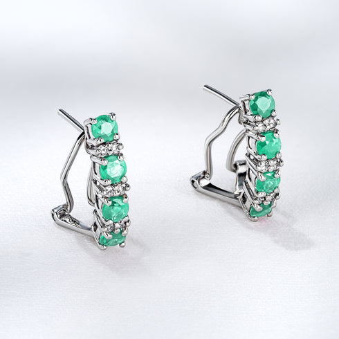 Emerald 1.10CT And Diamond 9K White Gold Earrings
